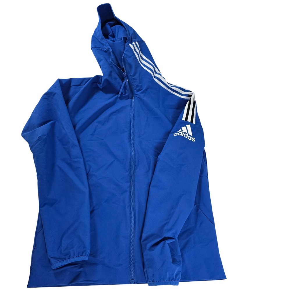 Adidas Mens Royal Blue 3-Stripe Full Zip Hooded Windbreaker Jacket Size M 11053